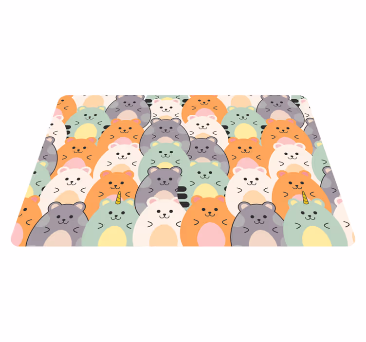 Alfombra vinílica animales hámsters multicolor comiendo - TenVinilo