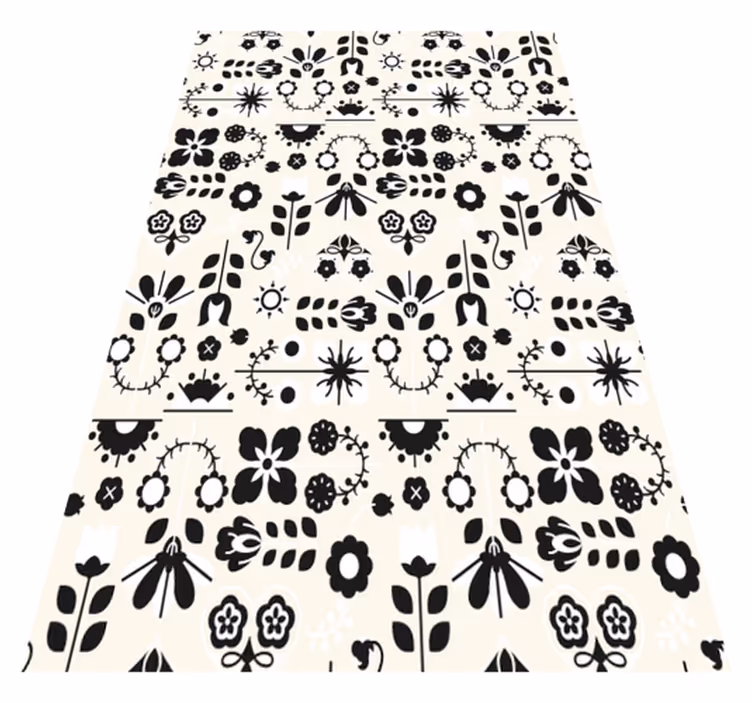Alfombra vinílica animales patrón folk en blanco y negro - TenVinilo