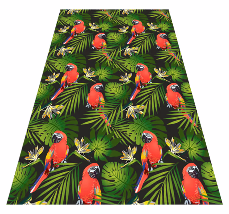 Alfombra vinílica animales loros coloridos sobre fondo gris - TenVinilo