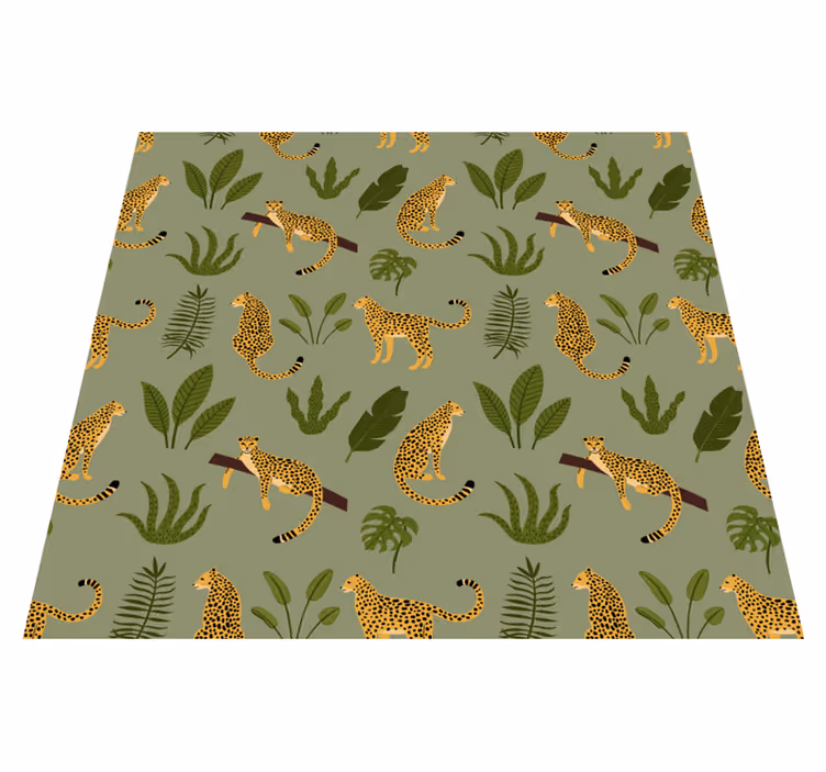 Alfombra vinílica animales diseño leopardo jungla floral - TenVinilo