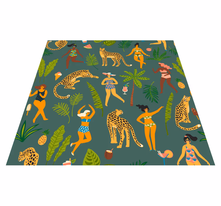Alfombra vinílica animales mujeres y fondo de leopardo - TenVinilo