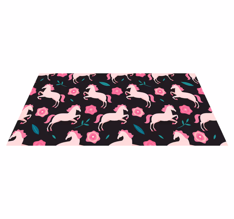 Alfombra vinílica animales flores y plantas con caballos - TenVinilo