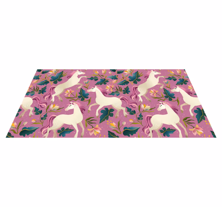 Alfombra vinílica animales diseño de caballo floral rosa - TenVinilo