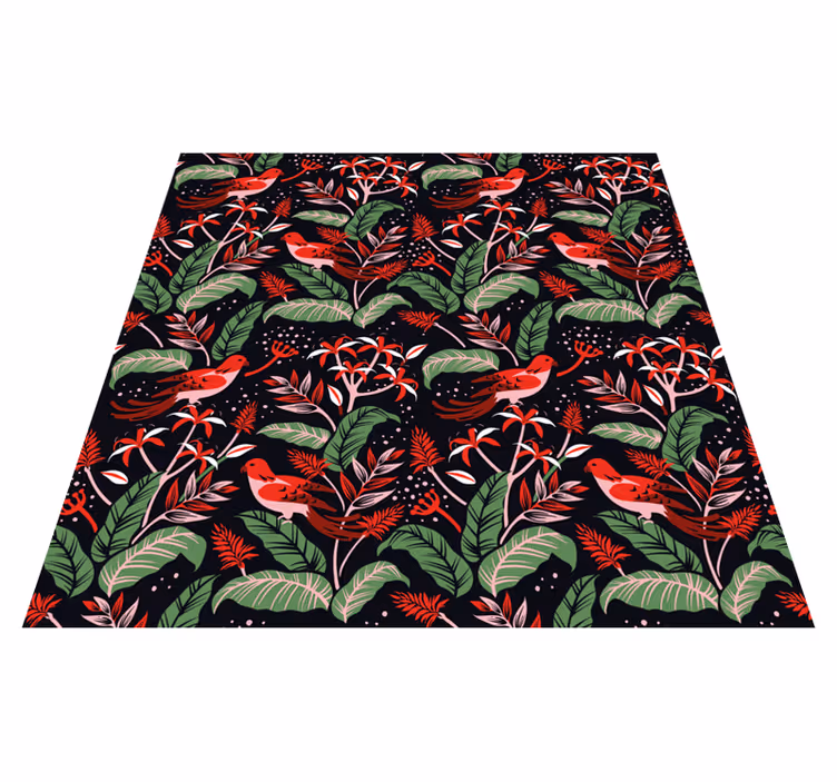 Alfombra vinílica animales hojas rojas y rosas - TenVinilo