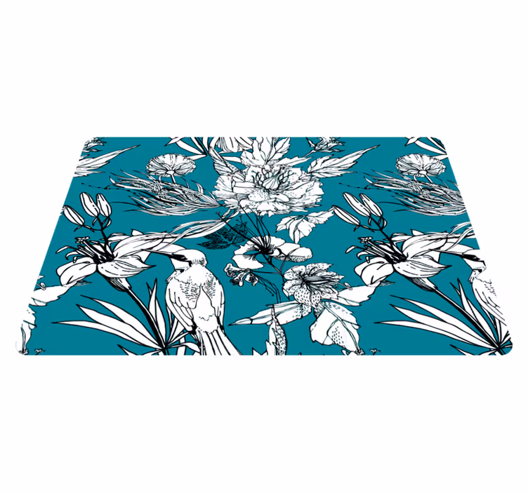Alfombra vinílica animales patrón elegante aves blancas - TenVinilo
