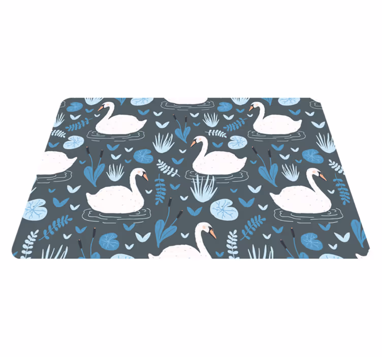 Alfombra vinílica animales patrón elegante de cisnes blancos - TenVinilo