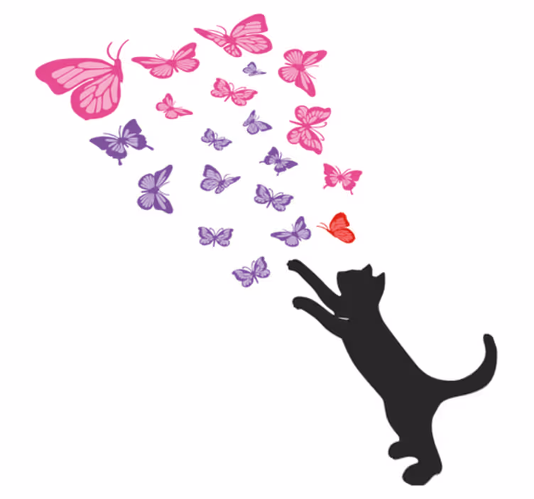 Alfombra vinílica animales gato juguetón y mariposas - TenVinilo