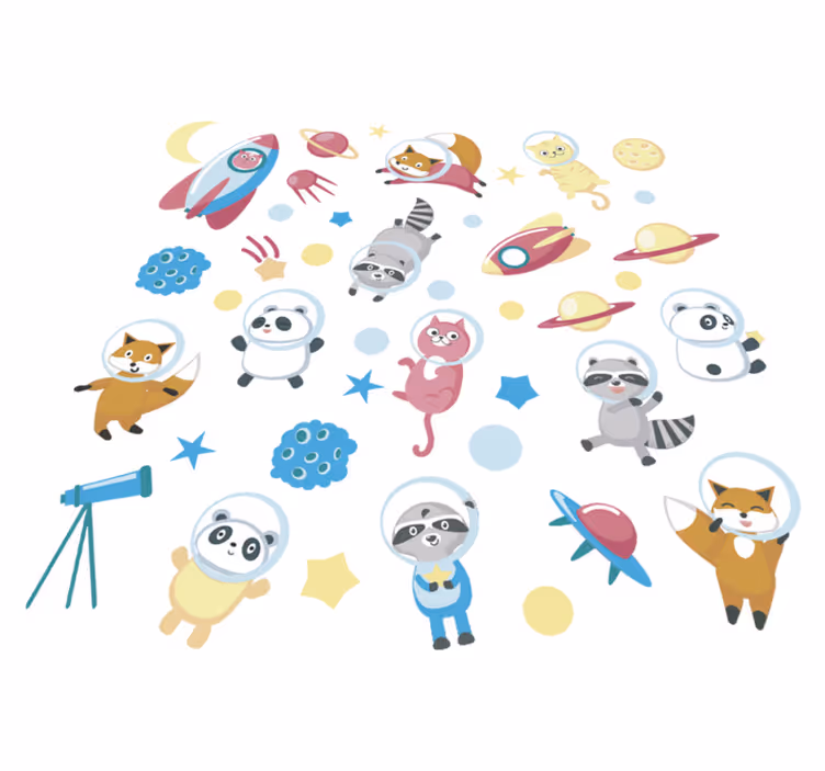 Alfombra vinílica animales astronautas adorables - TenVinilo