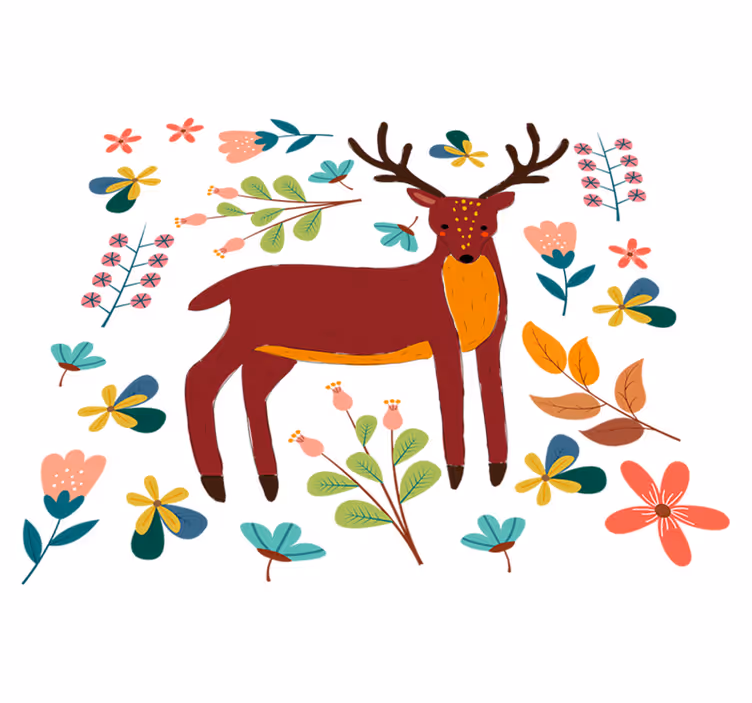 Alfombra vinílica animales ilustración de ciervo caprichoso - TenVinilo