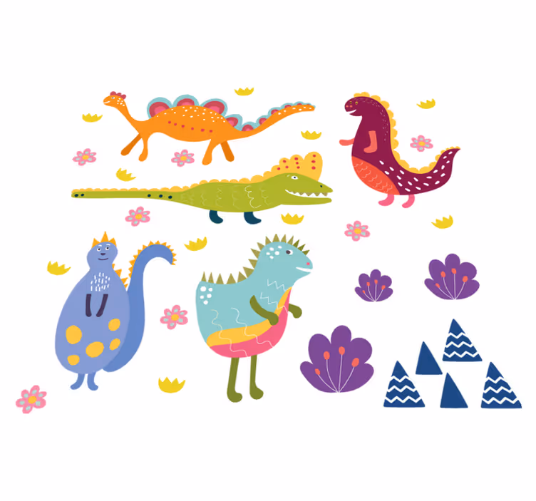 Alfombra vinílica animales dinosaurios coloridos - TenVinilo