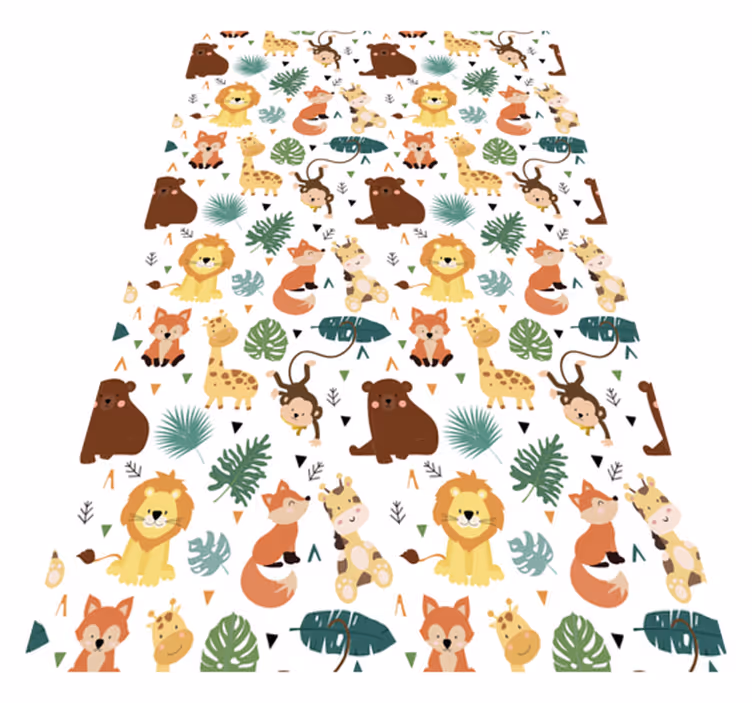 Alfombra vinílica animales adorables con hojas - TenVinilo