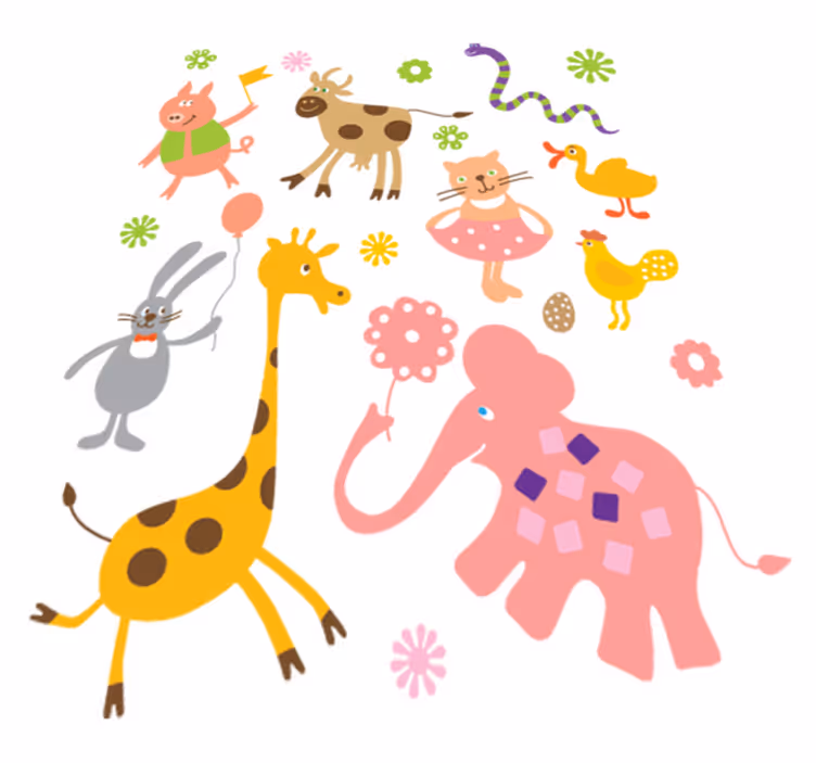 Alfombra vinílica animales criaturas coloridas - TenVinilo