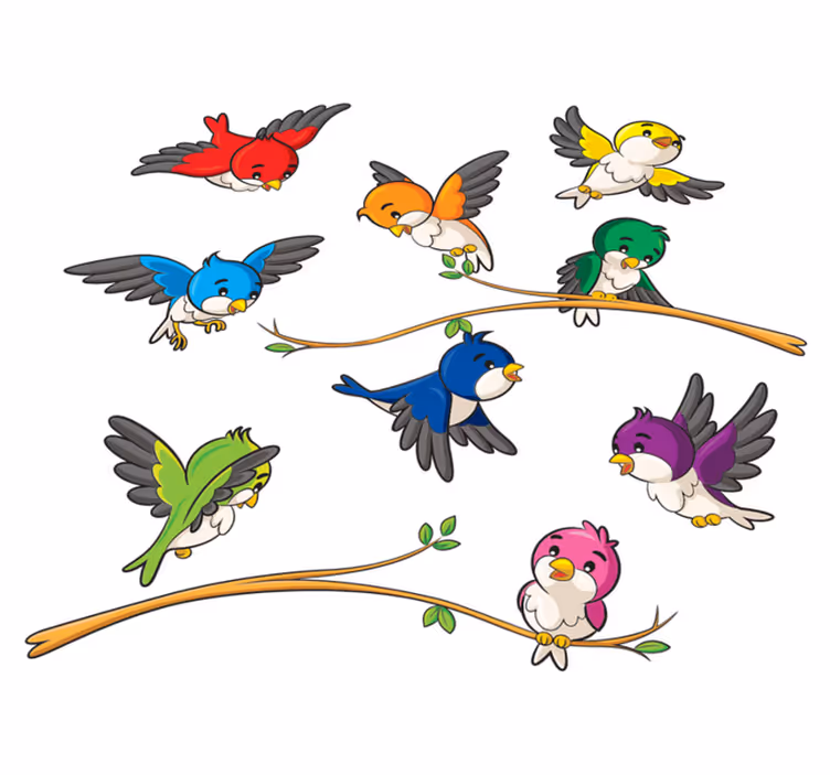 Alfombra vinílica animales pajaritos coloridos - TenVinilo