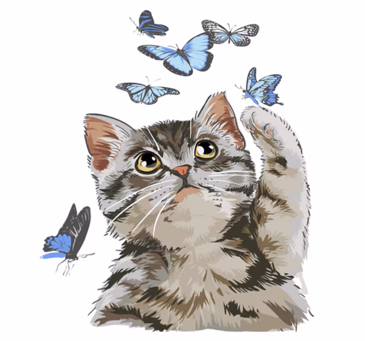 Alfombra vinílica animales gatito con mariposas azules - TenVinilo