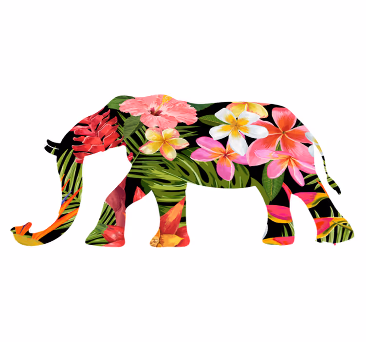 Alfombra vinílica animales elefante floral silueta - TenVinilo