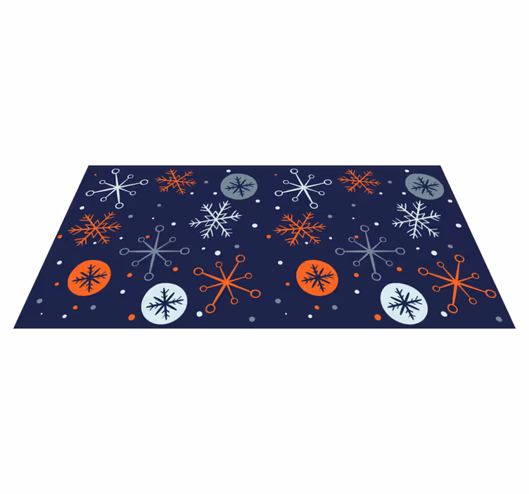 Alfombra vinílica navidad copos de nieve azules y naranjas - TenVinilo