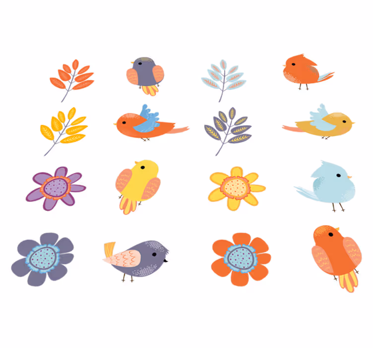 Alfombra vinílica flores set de pájaros primaverales - TenVinilo