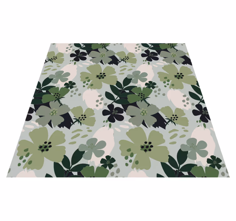 Alfombra vinílica flores diseño hojas verdes - TenVinilo
