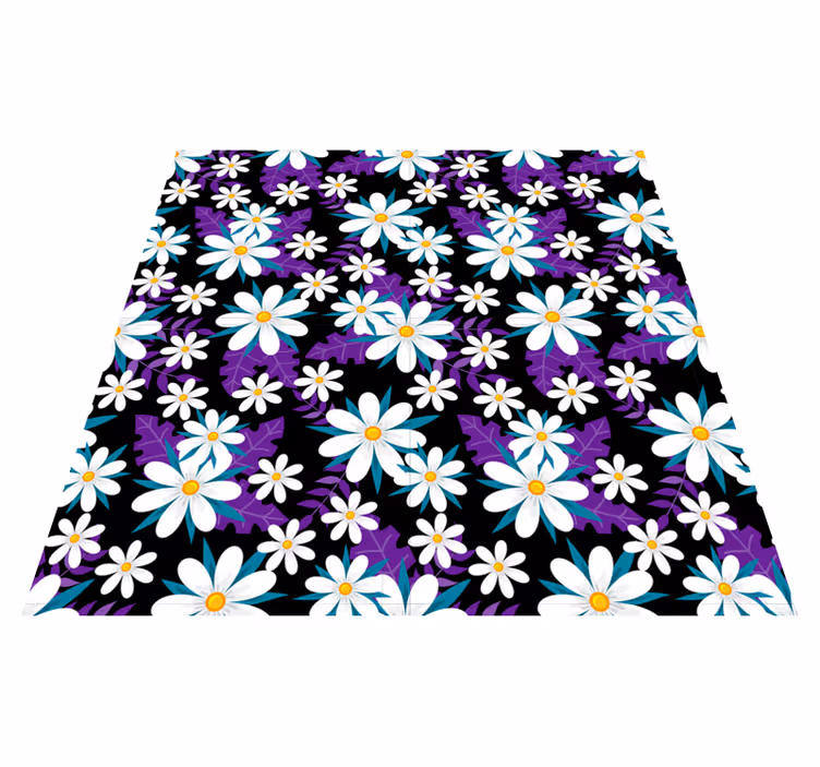 Alfombra vinílica flores sobre fondo negro - TenVinilo