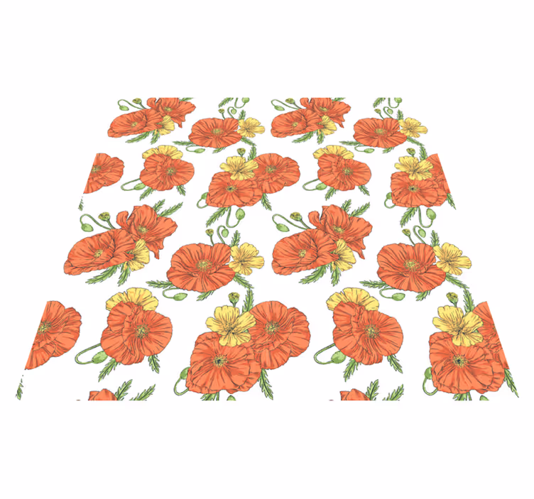 Alfombra vinílica flores amapolas sobre fondo blanco - TenVinilo