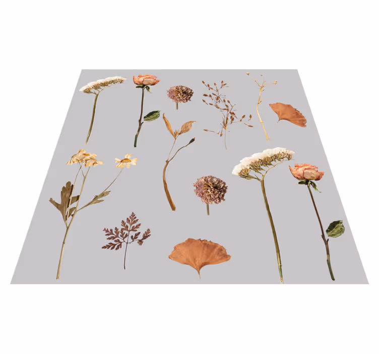 Alfombra vinílica flores con patrón de hojas secas - TenVinilo