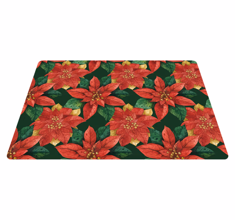 Alfombra vinílica flores patrón navideño rojo y verde - TenVinilo