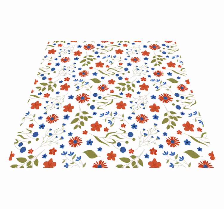 Alfombra vinílica flores patrones de jardín azules y rojos - TenVinilo