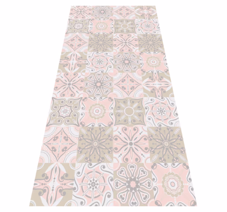 Alfombra vinílica cocina azulejos rosa y gris - TenVinilo