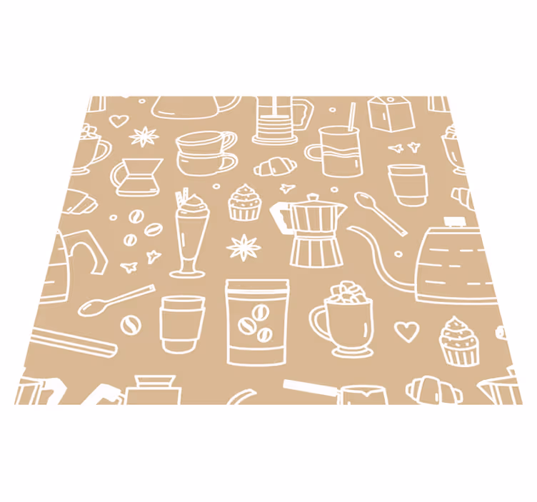 Alfombra vinílica cocina patrón de tazas y vasos - TenVinilo