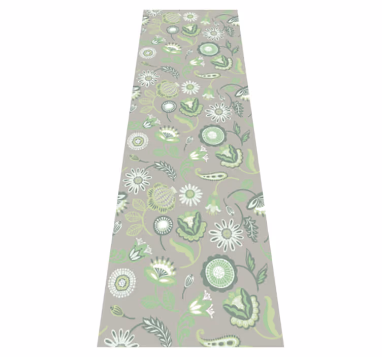 Alfombra vinílica cocina patrón de flores verdes delicadas - TenVinilo