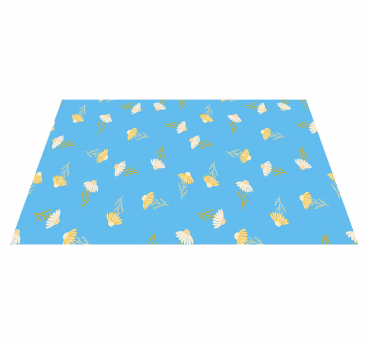 Alfombra vinílica flores fondo azul margaritas - TenVinilo