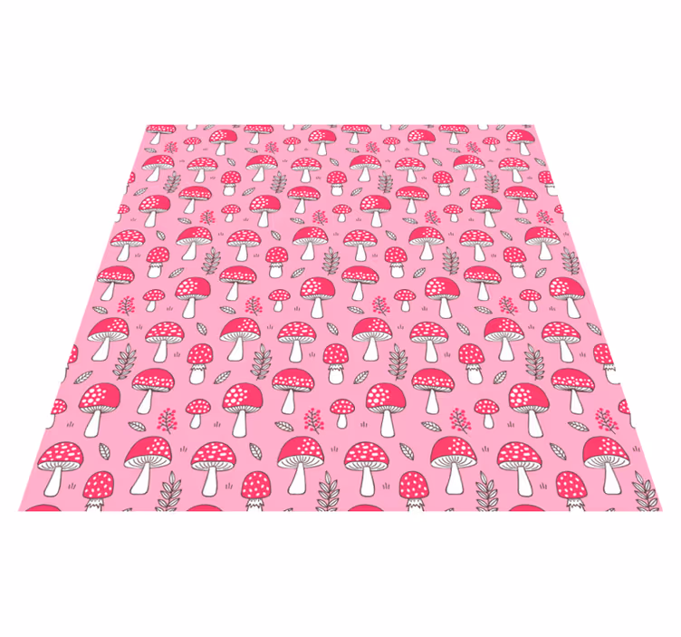 Alfombra vinílica flores setas y plantas sobre fondo rosa - TenVinilo
