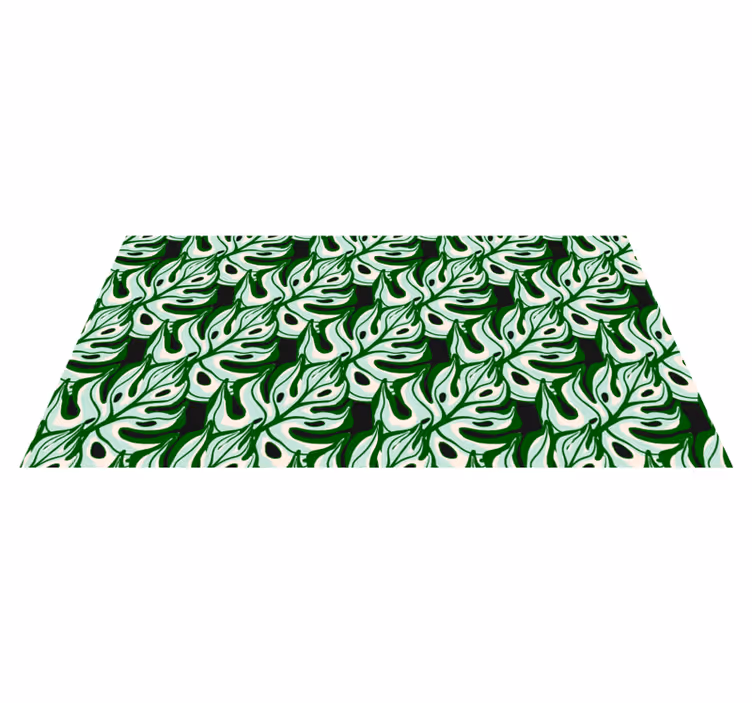 Alfombra vinílica flores patrón de flora negra y verde - TenVinilo