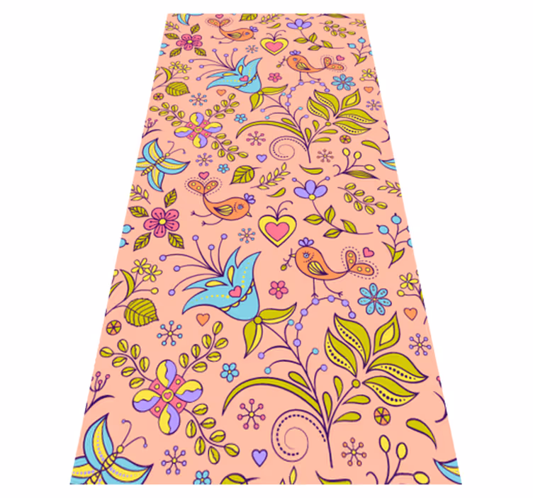 Alfombra vinílica flores diseño de aves y mariposas - TenVinilo