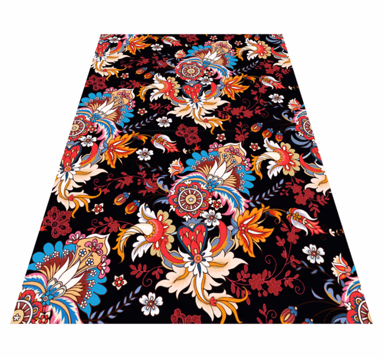 Alfombra vinílica flores arte folclórico étnico colorido - TenVinilo
