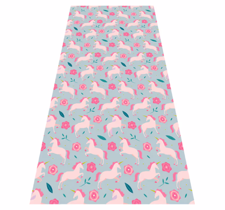 Alfombras vinílicas juveniles patrón unicornio floral - TenVinilo