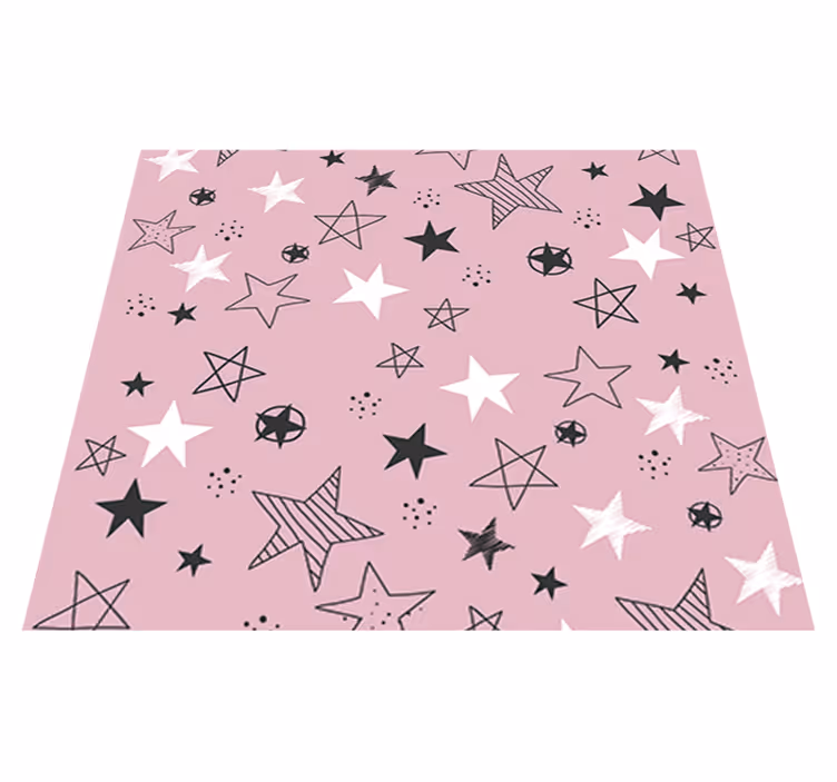 Alfombra vinílica de estrellas patrón rosa y negro - TenVinilo