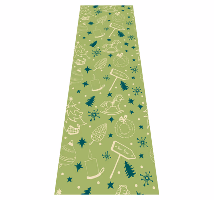 Alfombra vinílica navidad fondo verde elementos navideños - TenVinilo