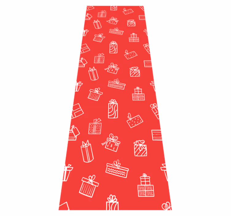 Alfombra vinílica navidad regalos blancos fondo rojo - TenVinilo