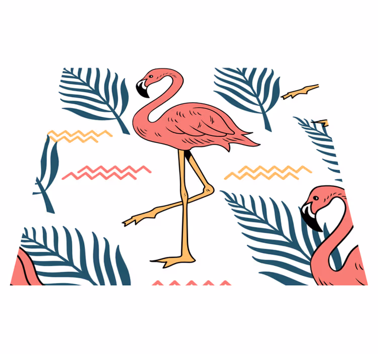 Alfombra vinílica dormitorio hojas tropicales con flamencos - TenVinilo