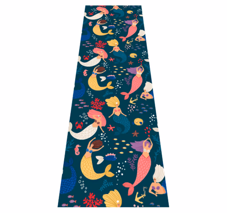Alfombra vinílica dormitorio diseño sirenas azul oscuro - TenVinilo