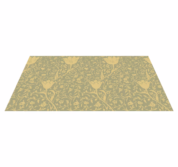 Alfombra vinílica flores patrón floral sutil dorado y verde - TenVinilo