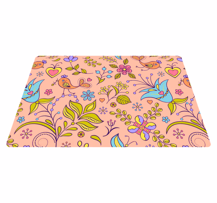 Alfombra vinílica flores diseño de aves y mariposas - TenVinilo