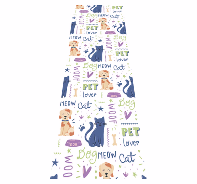 Alfombra vinílica dormitorio doodle colorido con perros - TenVinilo