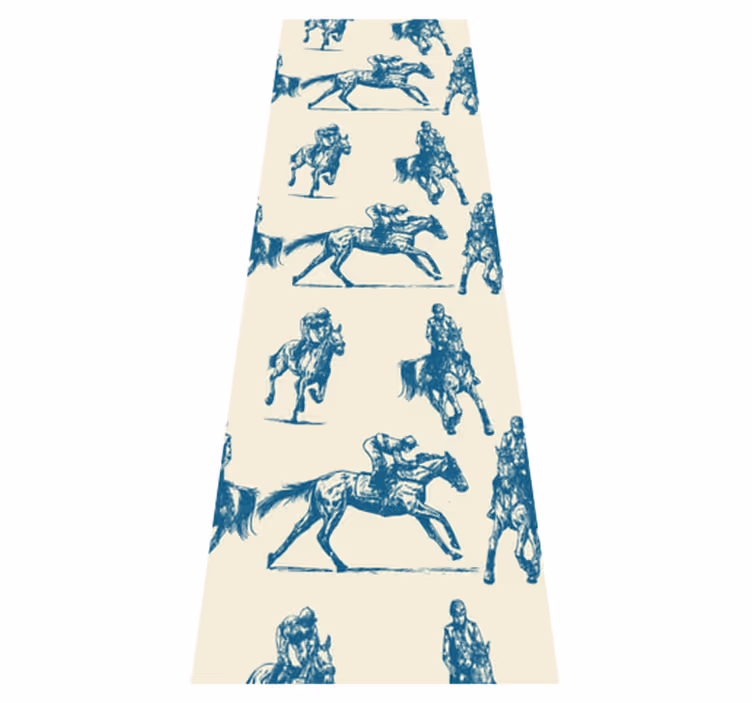 Alfombra vinílica dormitorio patrón de caballos azul y beige - TenVinilo