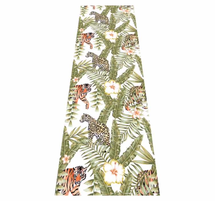 Alfombra vinílica dormitorio leopardo hojas tropicales - TenVinilo