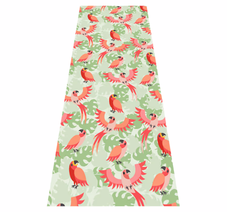 Alfombra vinílica dormitorio pájaros rojos en hojas verdes - TenVinilo