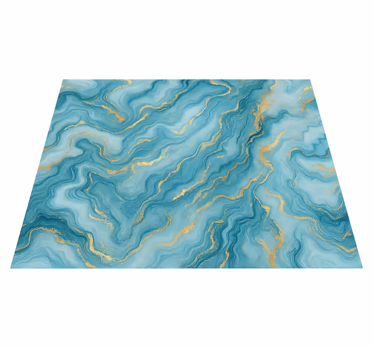 Alfombra vinílica dormitorio estilo mármol azul y oro - TenVinilo
