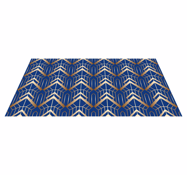 Alfombra de vinilo geométrica patrón deco azul y dorado - TenVinilo