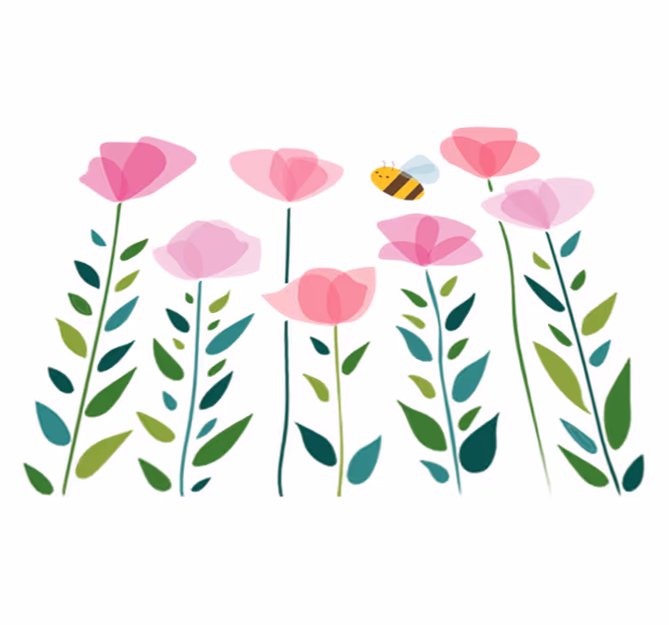 Alfombra de vinilo infantil flores rosas y abeja - TenVinilo